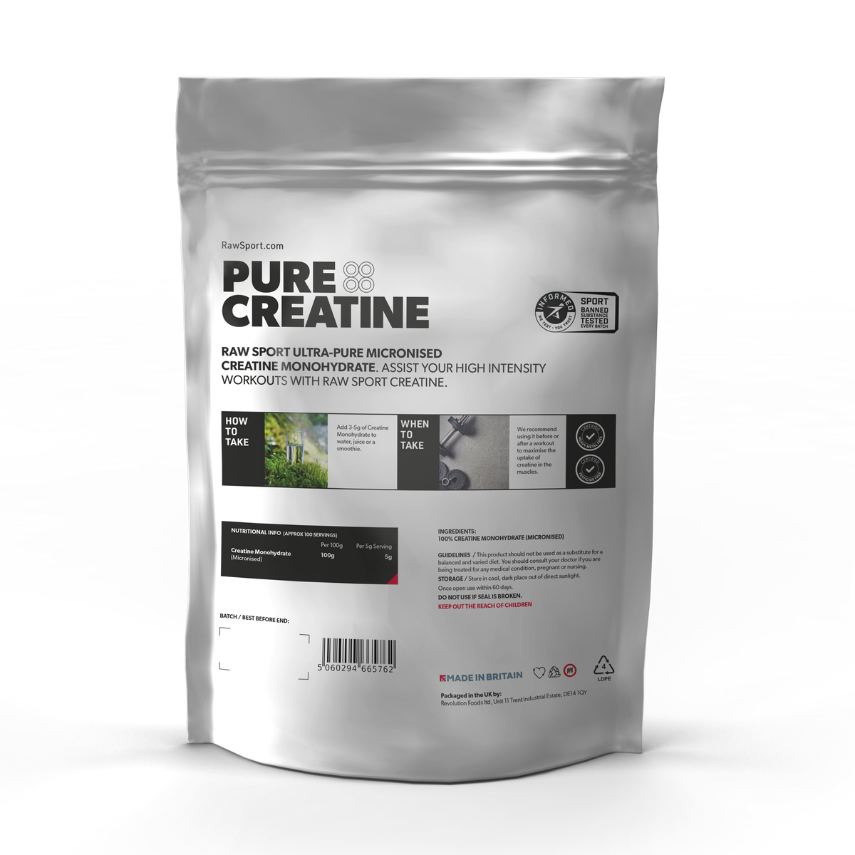 Pure Creatine Monohydrate 500g Informed Sport Approved