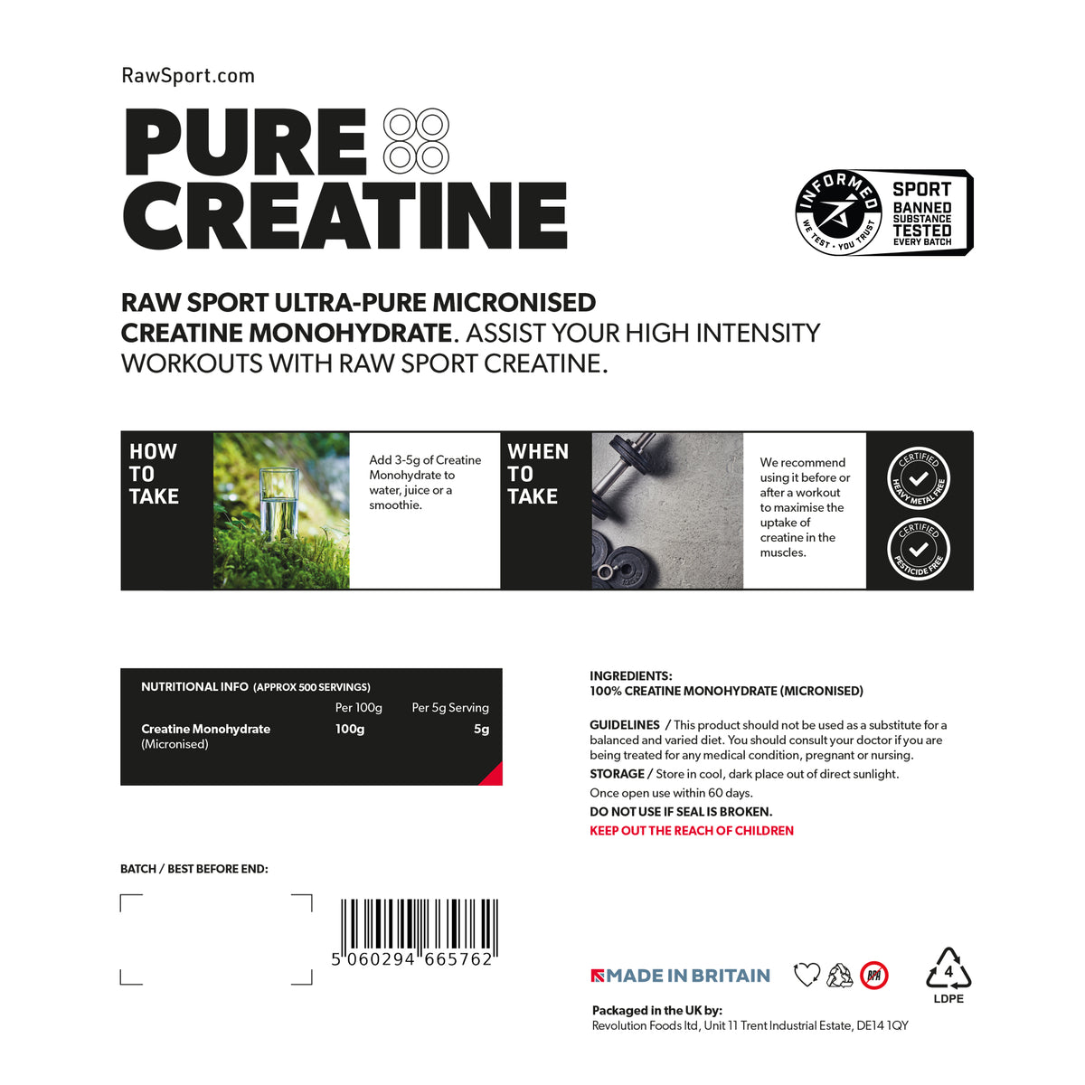 Pure Creatine Monohydrate 1KG Informed Sport Approved